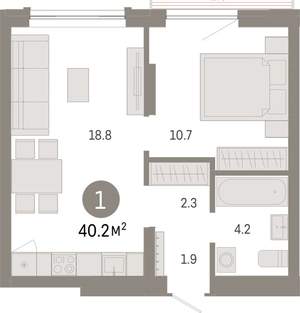 1-к квартира, вторичка, 40м2, 5/8 этаж