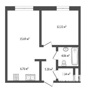 1-к квартира, вторичка, 46м2, 17/25 этаж