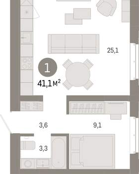 1-к квартира, вторичка, 41м2, 3/11 этаж