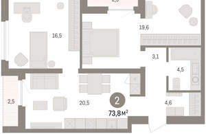 2-к квартира, вторичка, 74м2, 7/16 этаж