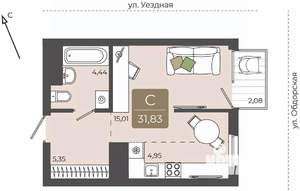 Студия квартира, вторичка, 32м2, 8/15 этаж