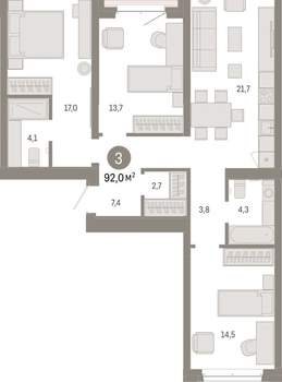 3-к квартира, вторичка, 92м2, 3/11 этаж