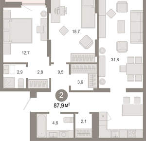 2-к квартира, вторичка, 88м2, 6/17 этаж