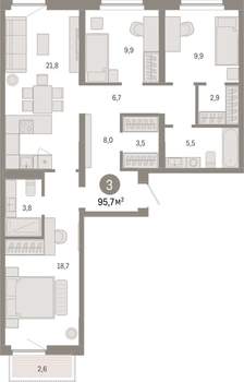 3-к квартира, вторичка, 96м2, 3/16 этаж