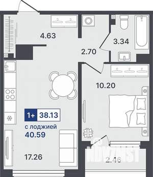1-к квартира, строящийся дом, 38м2, 4/8 этаж