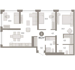 3-к квартира, вторичка, 90м2, 2/8 этаж
