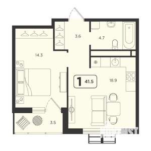 1-к квартира, вторичка, 42м2, 23/25 этаж