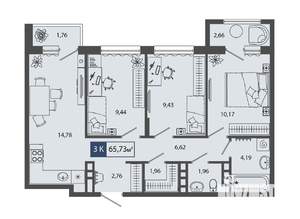2-к квартира, строящийся дом, 66м2, 3/4 этаж