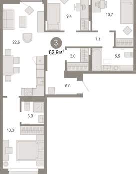 3-к квартира, вторичка, 83м2, 3/17 этаж