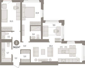 3-к квартира, вторичка, 95м2, 14/25 этаж