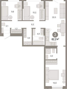 3-к квартира, вторичка, 82м2, 4/17 этаж