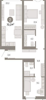 2-к квартира, вторичка, 70м2, 6/16 этаж