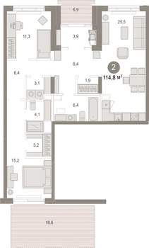 2-к квартира, вторичка, 115м2, 1/17 этаж