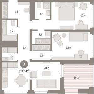 2-к квартира, вторичка, 91м2, 12/25 этаж