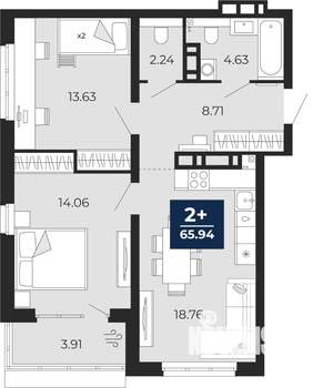 2-к квартира, вторичка, 66м2, 10/12 этаж