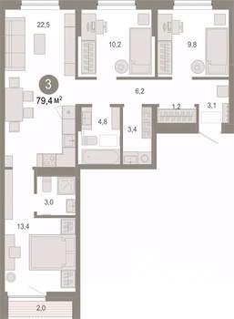 3-к квартира, вторичка, 79м2, 6/7 этаж
