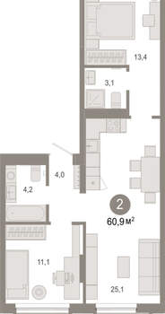 2-к квартира, вторичка, 61м2, 5/17 этаж