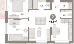2-к квартира, вторичка, 63м2, 6/17 этаж
