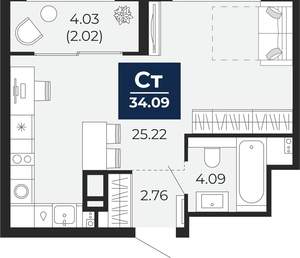 Студия квартира, вторичка, 32м2, 10/22 этаж