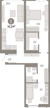 2-к квартира, вторичка, 70м2, 9/16 этаж