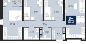 3-к квартира, вторичка, 72м2, 12/22 этаж