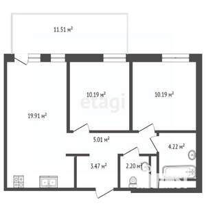 2-к квартира, вторичка, 56м2, 1/4 этаж