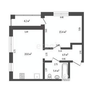 1-к квартира, вторичка, 48м2, 4/4 этаж
