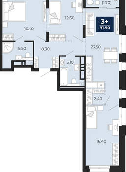 3-к квартира, вторичка, 92м2, 10/24 этаж