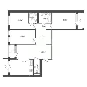 3-к квартира, вторичка, 100м2, 8/10 этаж