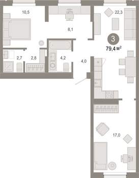 3-к квартира, вторичка, 79м2, 9/17 этаж