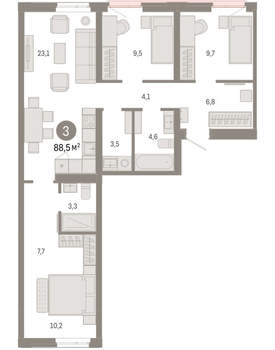 3-к квартира, вторичка, 88м2, 7/25 этаж
