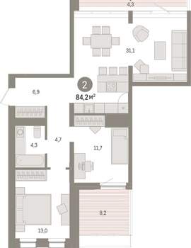 2-к квартира, вторичка, 84м2, 8/9 этаж