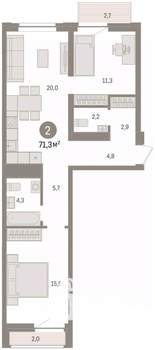 2-к квартира, вторичка, 71м2, 4/10 этаж