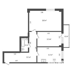 2-к квартира, вторичка, 62м2, 3/14 этаж