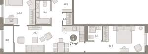 2-к квартира, вторичка, 77м2, 10/17 этаж