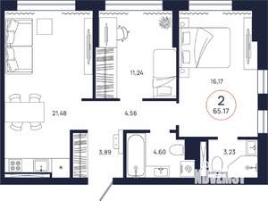 2-к квартира, вторичка, 65м2, 17/17 этаж