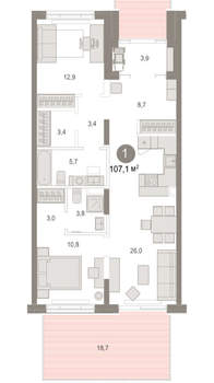 1-к квартира, вторичка, 107м2, 1/17 этаж