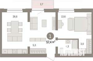 1-к квартира, вторичка, 57м2, 4/10 этаж