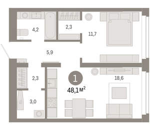 1-к квартира, вторичка, 48м2, 6/16 этаж