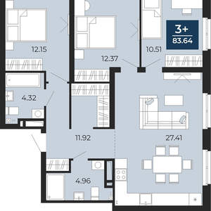 3-к квартира, сданный дом, 84м2, 11/24 этаж