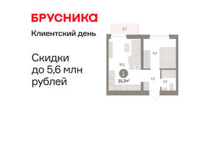 1-к квартира, вторичка, 35м2, 6/10 этаж