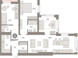 3-к квартира, вторичка, 92м2, 21/25 этаж