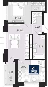 2-к квартира, вторичка, 57м2, 3/23 этаж