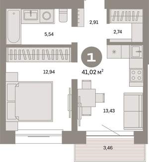 1-к квартира, вторичка, 41м2, 5/8 этаж
