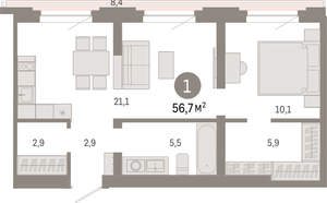1-к квартира, вторичка, 57м2, 7/8 этаж