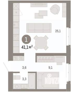 1-к квартира, вторичка, 41м2, 6/11 этаж