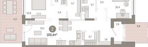 2-к квартира, вторичка, 105м2, 1/17 этаж
