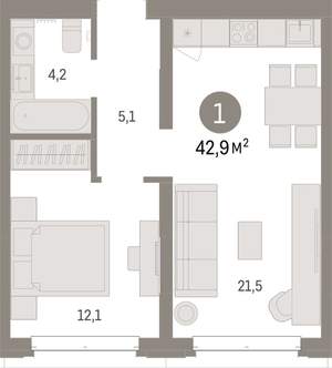 1-к квартира, вторичка, 43м2, 2/11 этаж