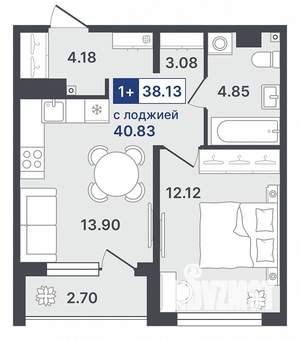1-к квартира, строящийся дом, 38м2, 2/8 этаж
