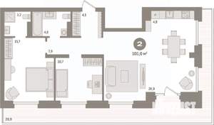 2-к квартира, вторичка, 101м2, 6/9 этаж